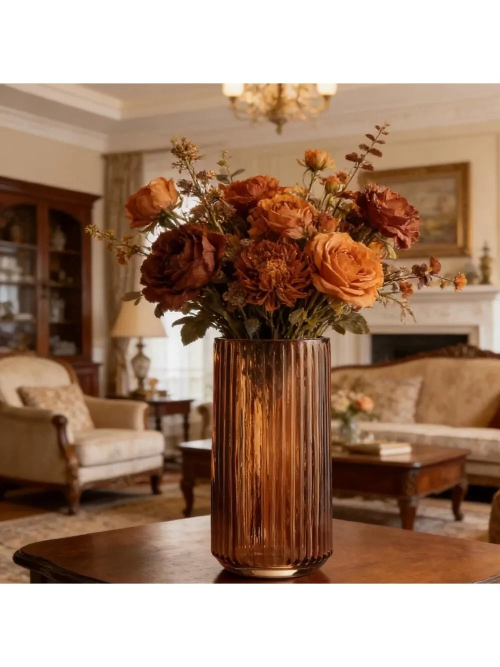 Vintage Amber Glass Flower Vase - 7.5